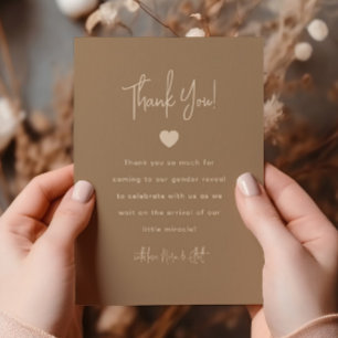 Neutral Beige Little Miracle Gender Reveal Thank You Card