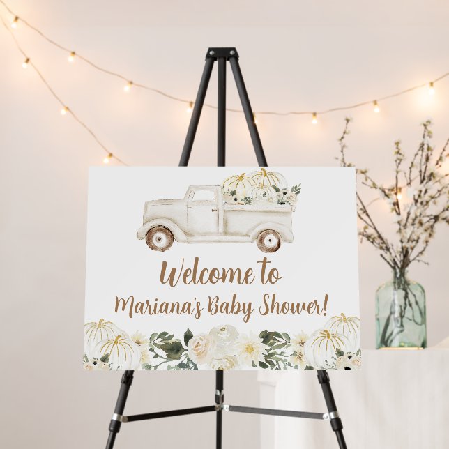 Neutral Beige Little Pumpkin Baby Shower Welcome Foam Board (In Situ (Stand))