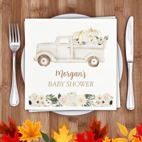 Neutral Beige Little Pumpkin Cute Baby Shower Napkins