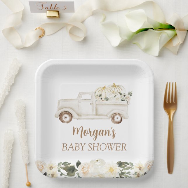 Neutral Beige Little Pumpkin Cute Baby Shower Paper Plates (Wedding)