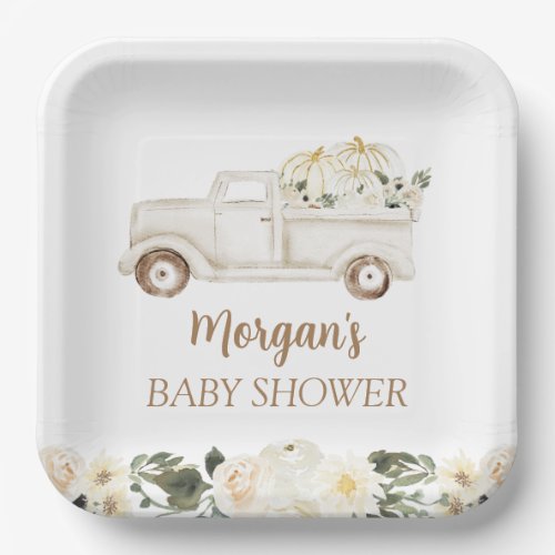 Neutral Beige Little Pumpkin Cute Baby Shower Paper Plates