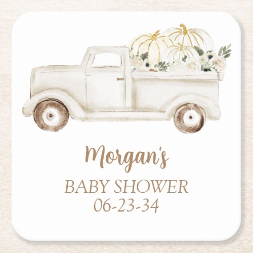 Neutral Beige Little Pumpkin Cute Baby Shower Square Paper Coaster