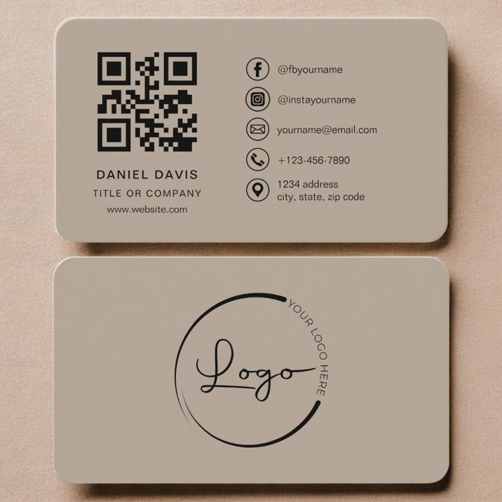 Neutral Beige Logo QR Code Business Card