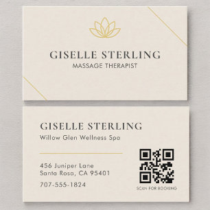 Neutral Beige Massage Therapist QR Code Business Card