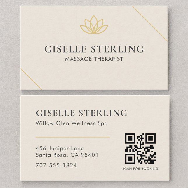 Neutral Beige Massage Therapist QR Code Business Card (Creator Uploaded)