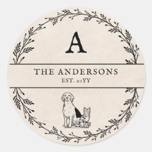 Neutral Beige Minimalist Newlywed Gift Monogram Classic Round Sticker