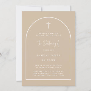Neutral Beige Modern Arch Minimalist Christening Invitation