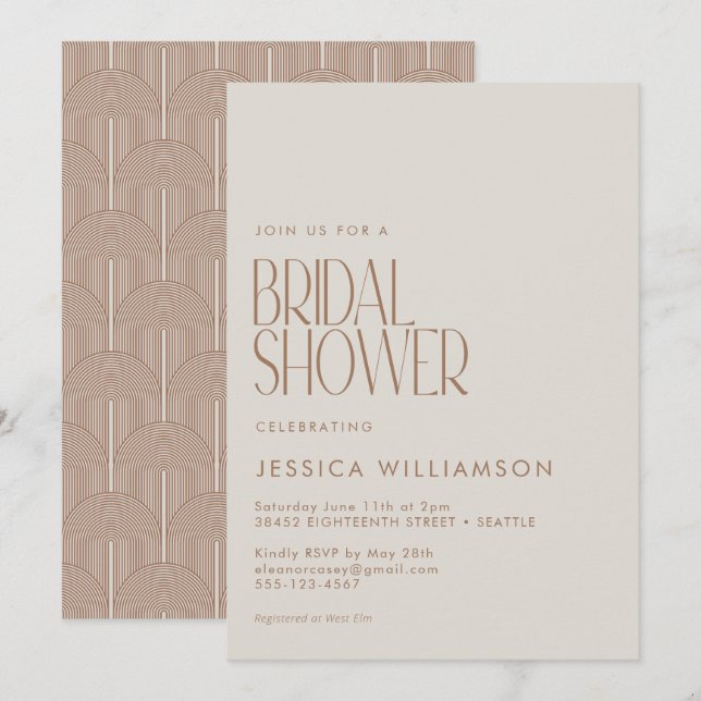 Neutral Beige Modern Bridal Shower Typography Invitation (Front/Back)