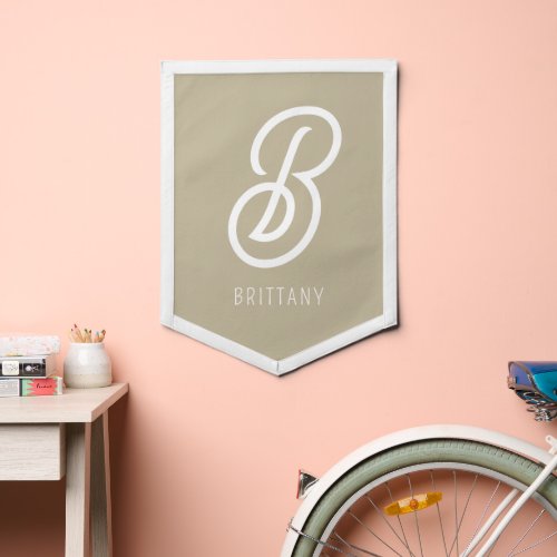 Neutral Beige Monogram Custom Name Baby Nursery Pennant