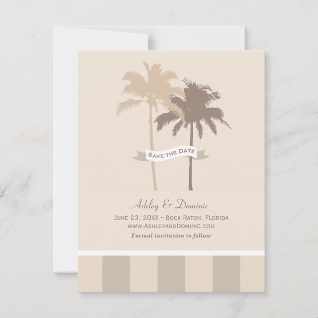 Neutral Beige Palm Trees Beach Wedding Save The Date (Front)
