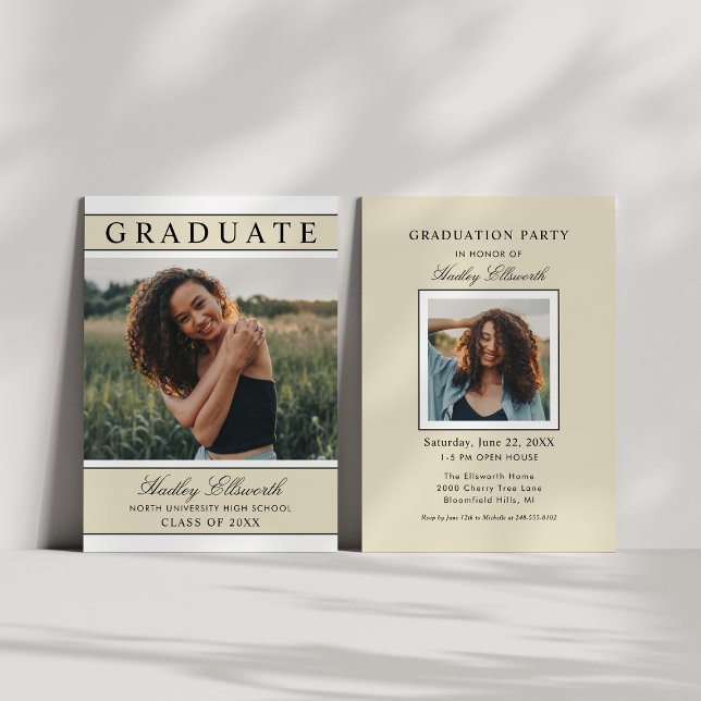 Neutral Beige Photo Graduation Party Modern Invitation (Creator Uploaded)