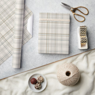 Neutral Beige Plaid Gift Wrap | Modern Minimalist 