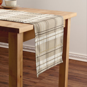 Neutral Beige Plaid Tartan Short Table Runner