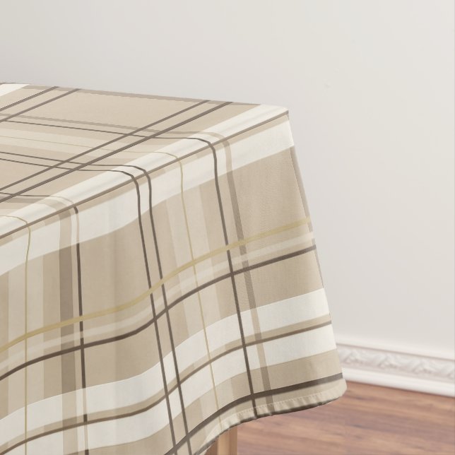 Neutral Beige Plaid Tartan  Tablecloth (In Situ)