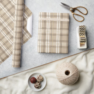 Neutral Beige Plaid Tartan Wrapping Paper