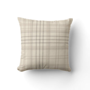 Neutral Beige Plaid Throw Pillow