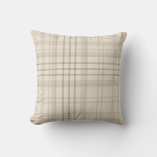 Neutral Beige Plaid Throw Pillow