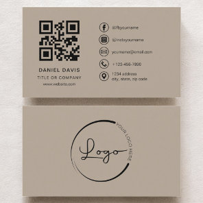 Neutral Beige Professional Company Logo QR Code  Business Card