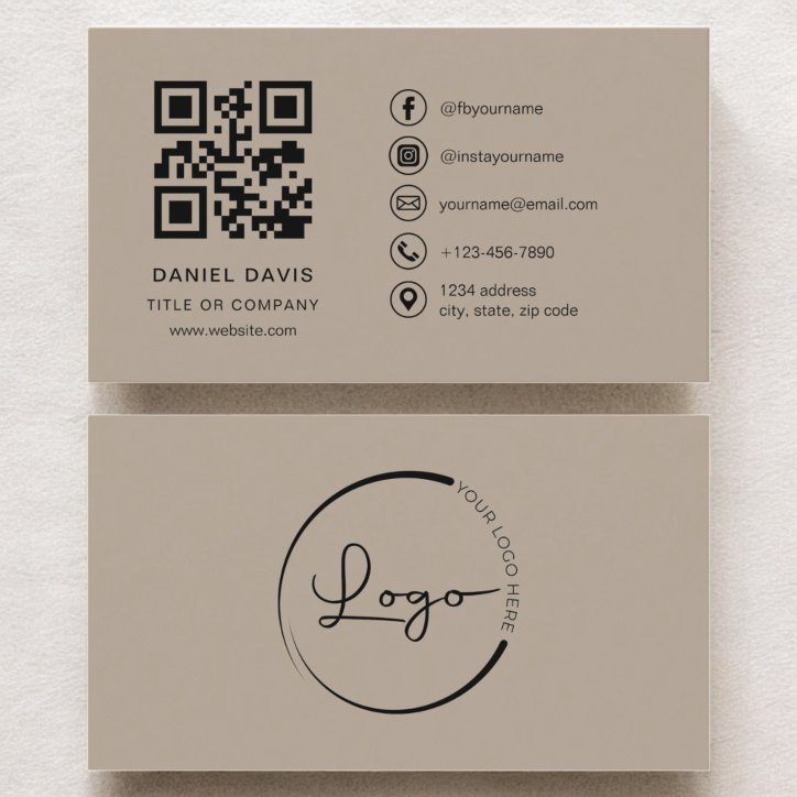 Neutral Beige Professional Company Logo QR Code Business Card