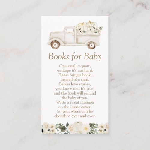 Neutral Beige Pumpkin Baby Shower Books for Baby Enclosure Card