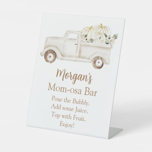 Neutral Beige Pumpkin Baby Shower Momosa Bar Pedestal Sign