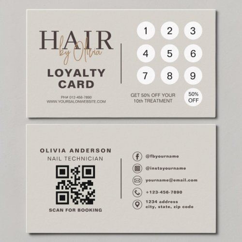 Neutral Beige QR Code Hair Salon Loyalty Card