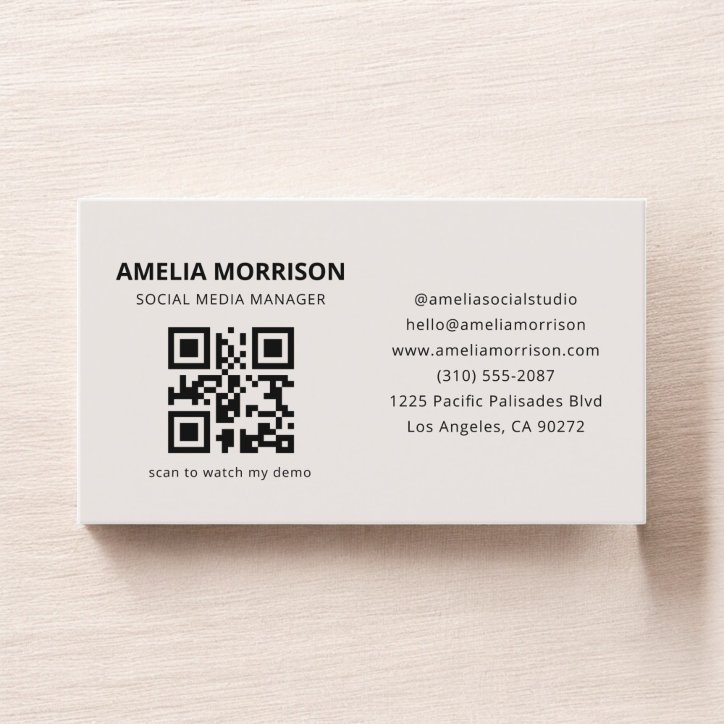 Neutral Beige QR Code Minimalist Professional Business Card