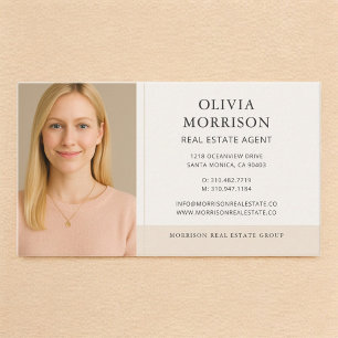 Neutral Beige Real Estate Agent Photo Business Card