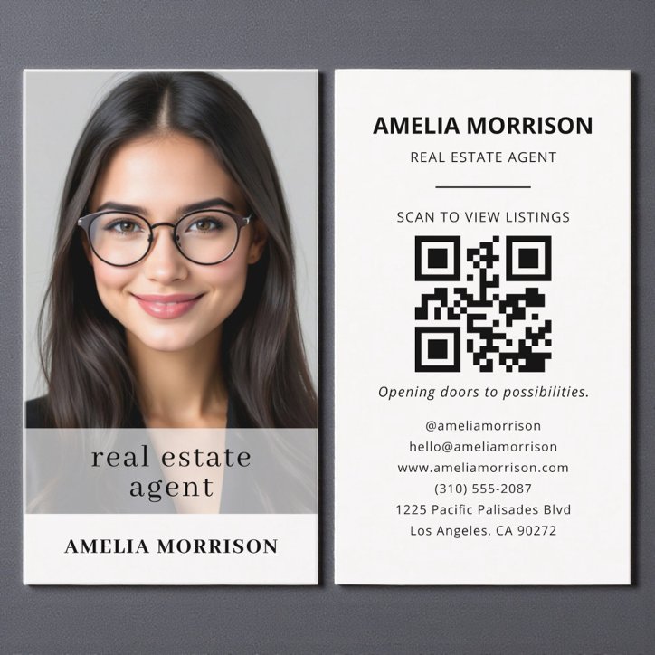 Neutral Beige Real Estate Agent QR Code Photo Business Card