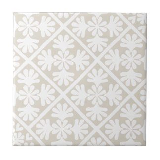 Neutral Beige Scandinavian Oak Leaf Floral Diamond Ceramic Tile