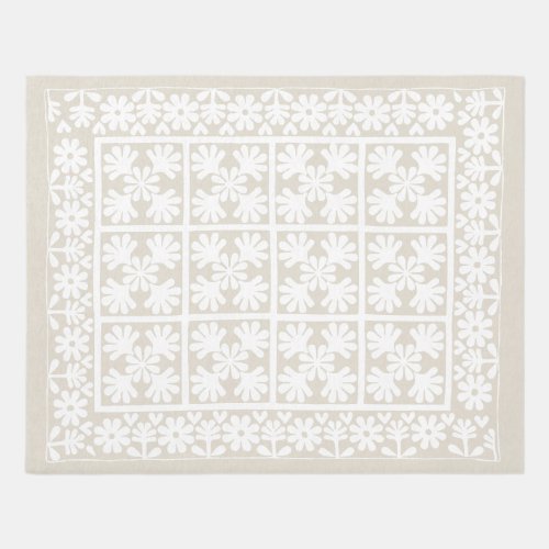 Neutral Beige Scandinavian Rug Oak Leaf Floral