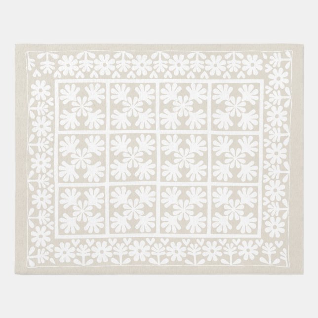 Neutral Beige Scandinavian Rug Oak Leaf Floral (Front)