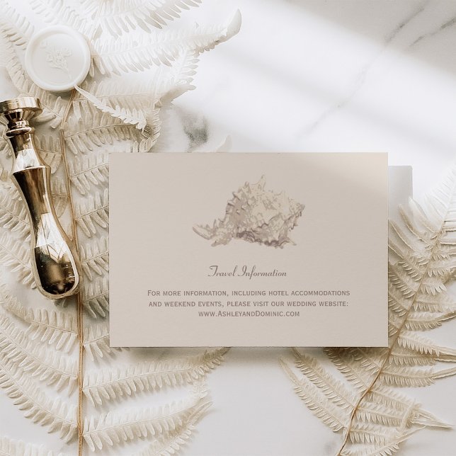 Neutral Beige Seashell Beach Wedding Enclosure Card (Creator Uploaded)
