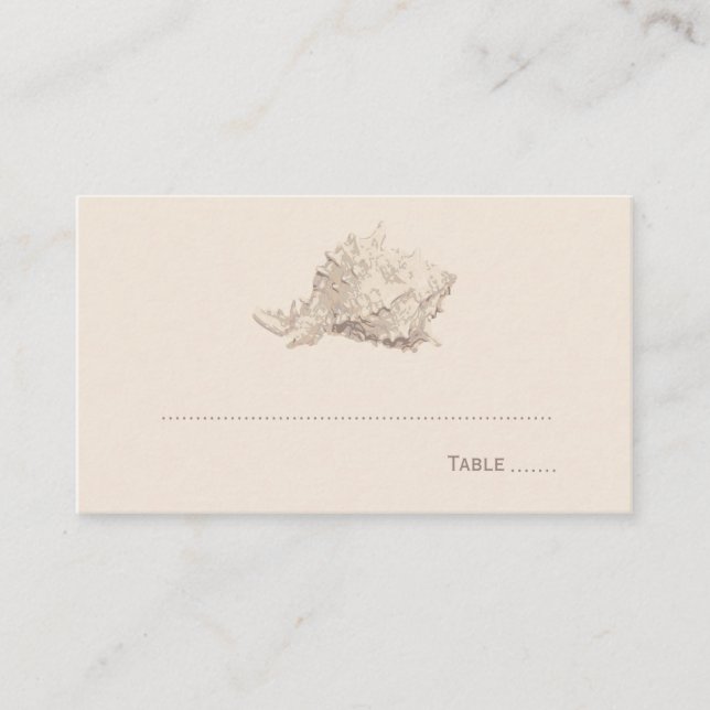Neutral Beige Seashell Beach Wedding Monogram Place Card (Front)