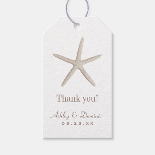 Neutral Beige Starfish Beach Wedding Monogram Gift Tags