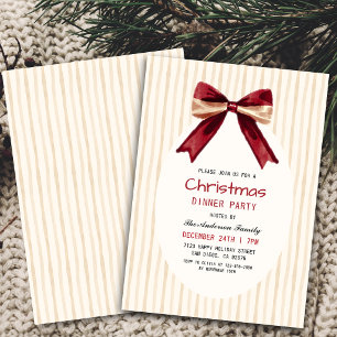 Neutral Beige Stripes Christmas Dinner Party Invitation