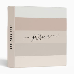 Neutral beige stripes script name 3 ring binder