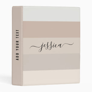 Neutral beige stripes script name mini binder