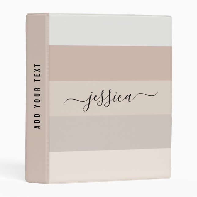 Neutral beige stripes script name   mini binder (Front/Spine)