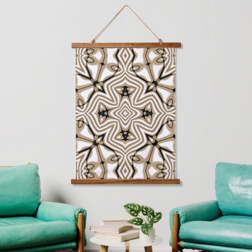 Neutral Beige Taupe Brown Black White Tribal Art Hanging Tapestry