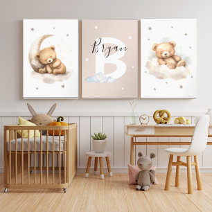 Neutral Beige Teddy Bear Nursery Poster Set Boho