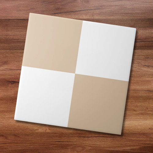 Neutral Beige White Checkered Ceramic Tile