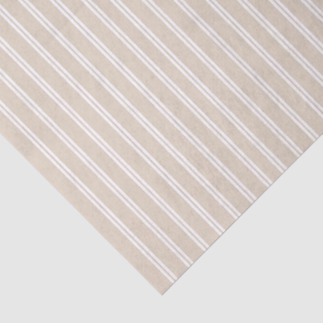 Neutral Beige White Stripes Tissue Paper (Detail)