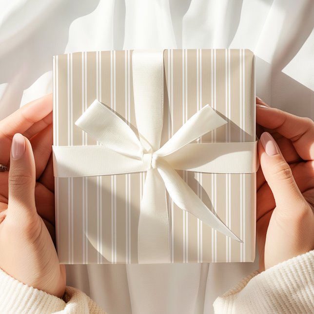 Neutral Beige White Stripes Wrapping Paper (Creator Uploaded)