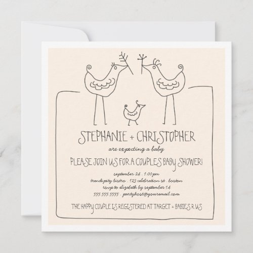 Neutral Birds Modern Family Couples Baby Shower Personalized Invitations