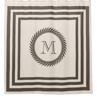Neutral Biscotti and Cocoa Fancy Monogram Shower Curtain