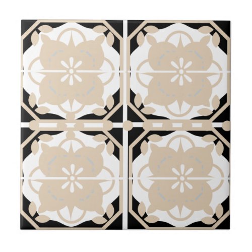 Neutral Black and Beige Intricate  Ceramic Tile