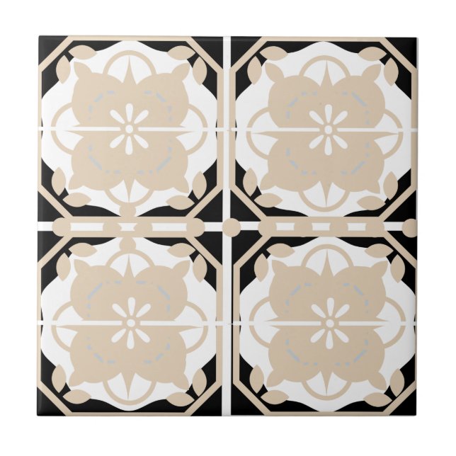Neutral Black and Beige Intricate  Ceramic Tile (Front)
