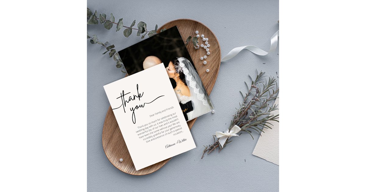Neutral Black and White Minimalist Wedding Thank You Card | Zazzle