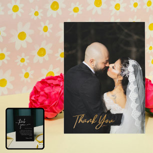 Neutral Black and White Minimalist Wedding Thank You Card